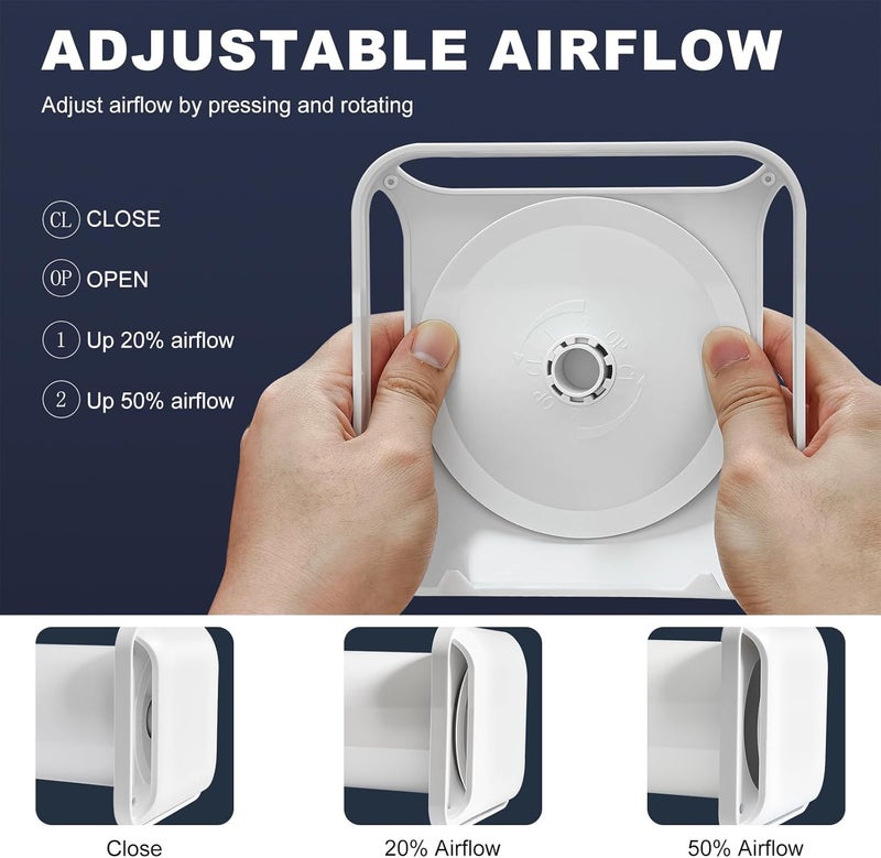 Weiworld 4 Inch Square Passive Air Vent, Adjustable Airflow Ventilation Kit with Extendable Duct - Natural Fresh Air Exchange for Home, Bedroom, Attic (No Motor) - Image 5